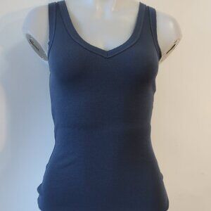 Womens Crown Jewel Blue Teal V-Neck Ribbed Tank Top XS
